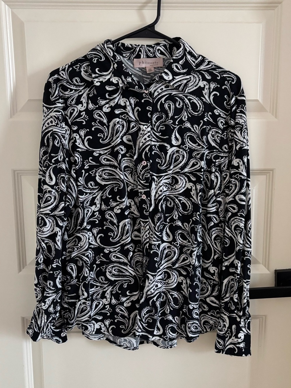 Philosophy Black and White Paisley Button-Down Blouse